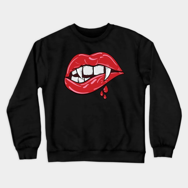 Bite My Lip - Sexy Vampire Lips Crewneck Sweatshirt by Vector Deluxe